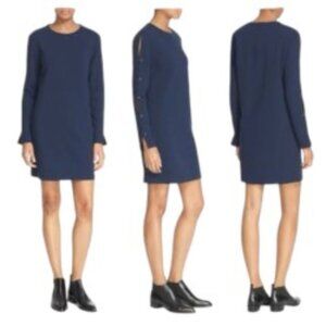 NWT Tibi Button Sleeve Crepe Shift Dress in Midnight Navy 4